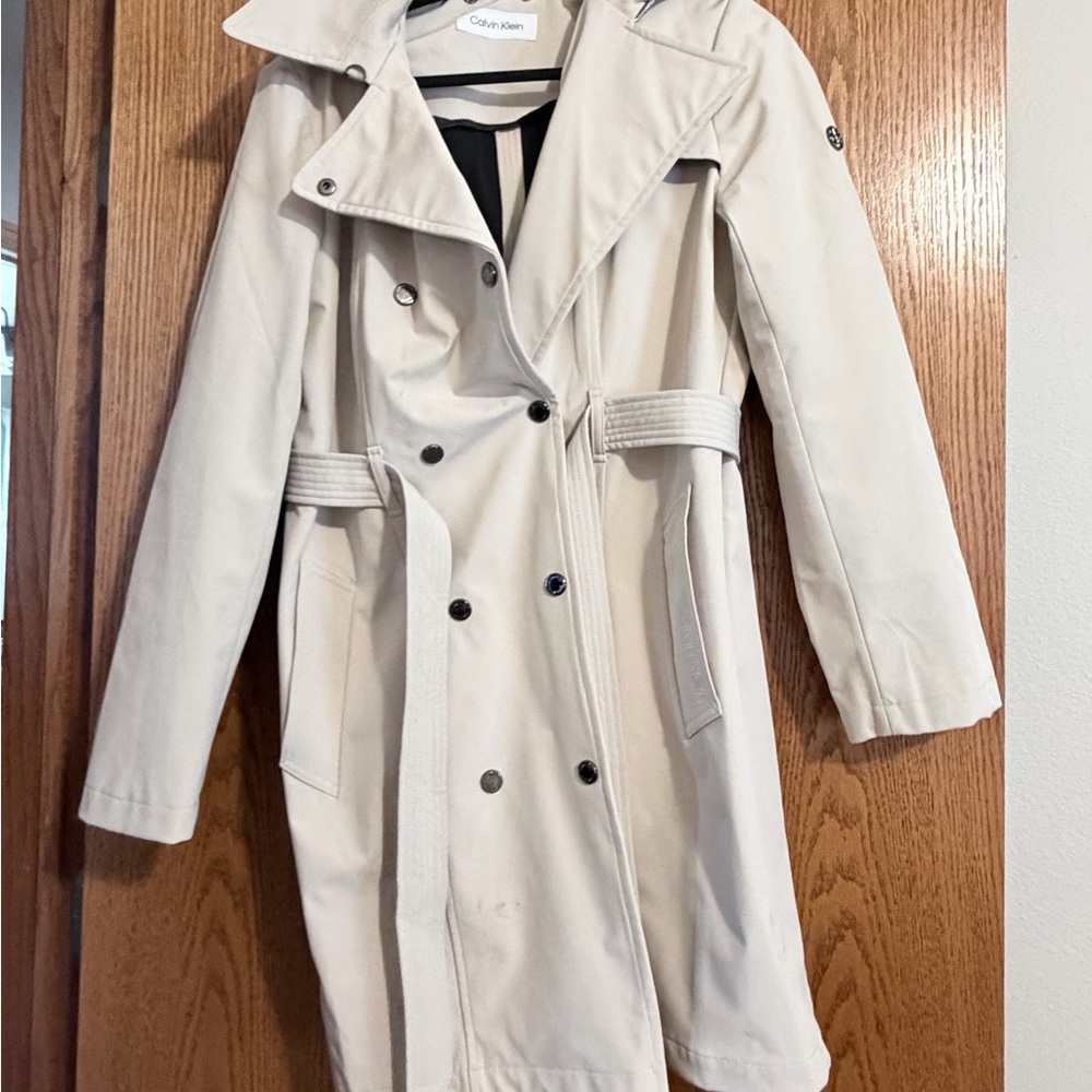 Calvin Klein Light Cream Double-Breasted Trench Coat